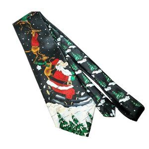 Yule Tie Greetings Hallmark 100% Silk Christmas Tree Santa Snow Reindeer Tie